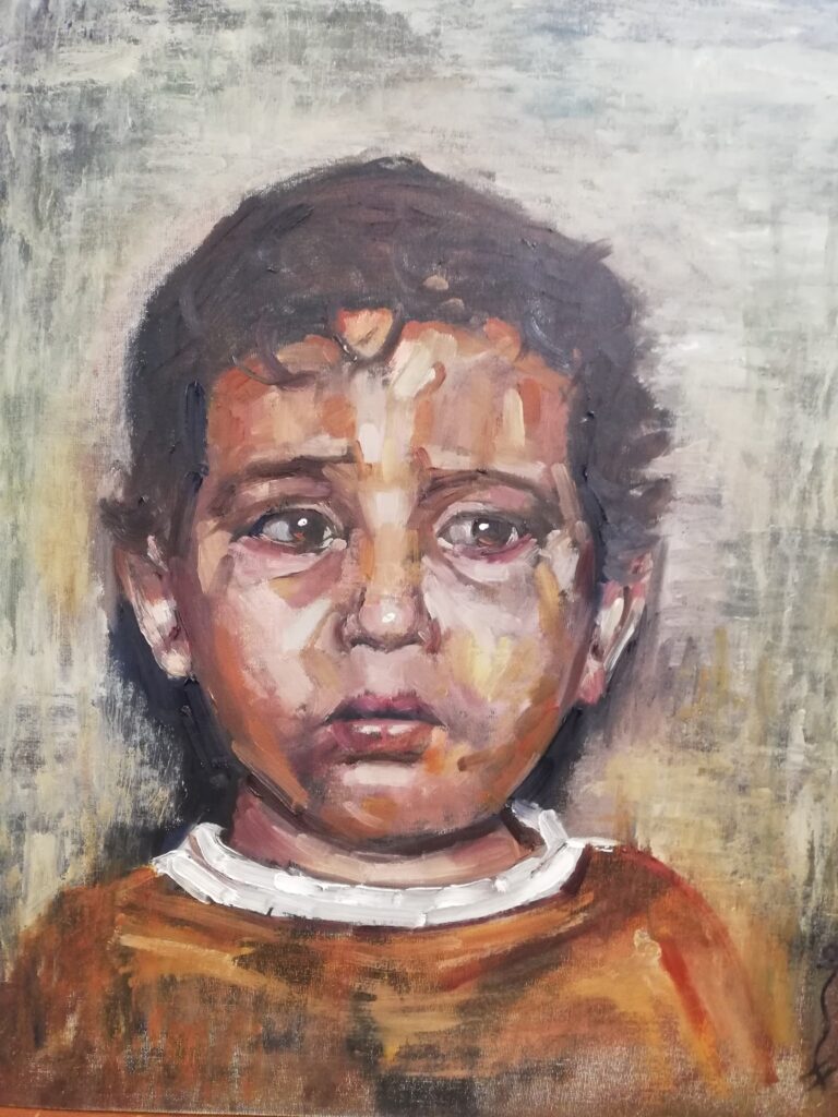 Palestian child by John Richard Hewitt at Amanartist by Amma Gyan artist, Watford London